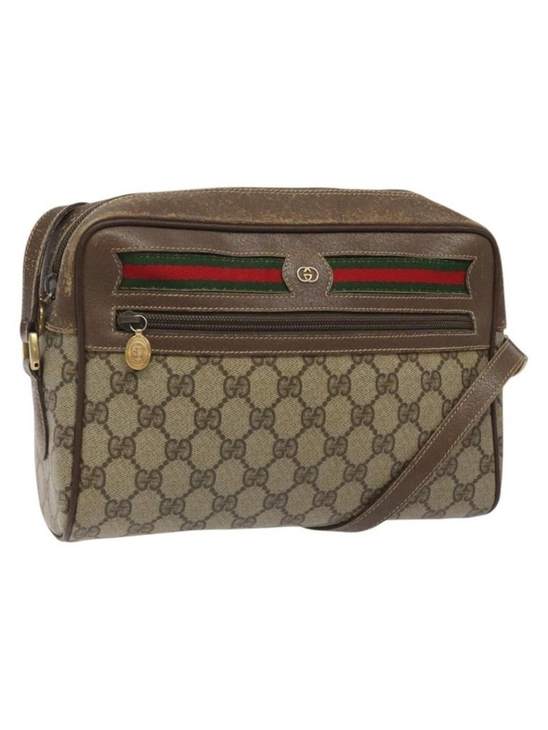 Authentic Gucci Gg Supreme Web Sherry Line Bag Pvc Beige Gold 001 56 6472 4023